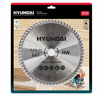 Диск для циркулярных пил Hyundai D255mm 64T D30mm/20мм/25.4мм 205208