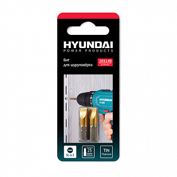 Биты для шуруповертов Hyundai SL-1,2*6,5 25mm TIN 2шт 203140