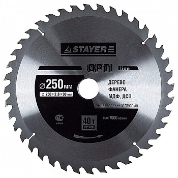 Пильный диск STAYER Opti Line 3681-250-30-40 250х30 мм